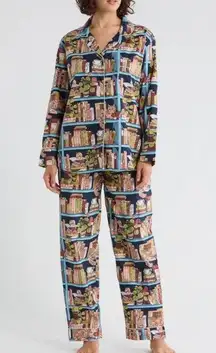 FreshPrint Secret Library Pajama Set Book Print Button Up Size M