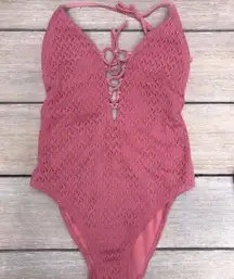 Hollister Clay Rose Colored Boho Crochet One Piece Swimsuit