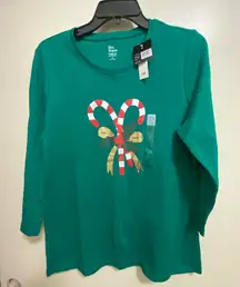 Kim Rogers Womens Christmas Candy Canes 3/4 Sleeve Green Top Shirt M Medium NWT