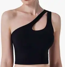 Black one shoulder longline bra athletic top