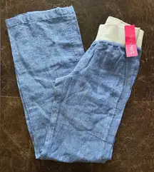 Lilly Pulitzer Beach Palazzo Linen Beckon Blue Resort Elastic Band Pull-on Pant