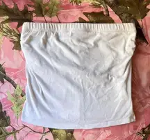 white tube top with cinched sides and built in bra