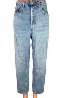 Weekday Blue Meg High Rise Straight Tapered Leg Medium Wash Mom Denim Jeans 32