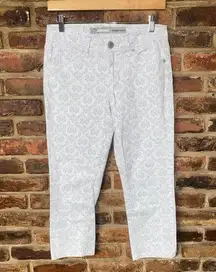 Jordache White Gray Damask Print Wash Denim Skinny Crop Stretch Jeans Size 4