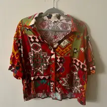 Nwot Christian Siriano Aztec Print Short Sleeve Button Top Size XL