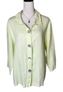 Habitat Linen Button Front Top Pistachio Green L | Made in USA Coastal Grandma