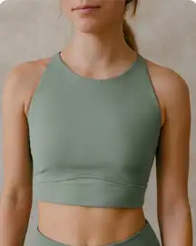 Alphalete Alphalux High Neck Sports Bra Sea Green Racerback Activewear Gym