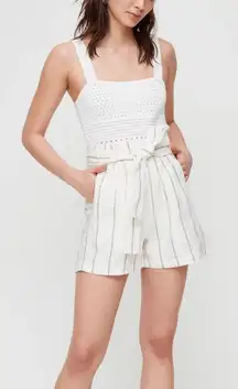 WILFRED Aritzia Cream Striped Linen Paperbag High Rise Glas Shorts Womens Small