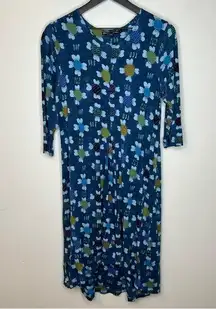 Gudrun Sjoden Blue Floral Artsy Midi Dress Size L