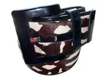 Ann Taylor  Cow Print Wide Accent Belt with Black Genuine Leather Trim size Small