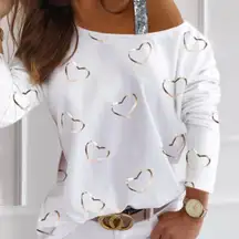 - HP💝Print sequin heart one shoulder blouse size small bust 21.5" flat