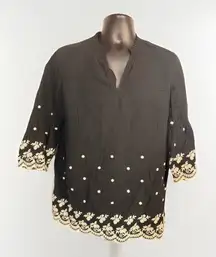 Cato Established 1946 women's black embroidered cotton blouse Size‎ Large