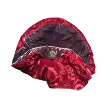 VINTAGE HERZENBERG Burnout Velvet Pillbox Hat 50s Handpainted Red Purple Brooch