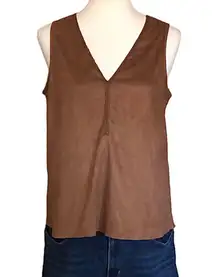 Paper Tee Brown Faux Suede Sleeveless V-neck Top •Size Medium 