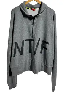 NIKE Sweatshirt Women L Grey Track Field Fleece Half-Zip Funnel Neck Sport Crop