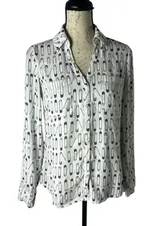 Express Portofino Shirt Womens S Slim Fit Safety Pin Print Button Up Blouse‎ Top