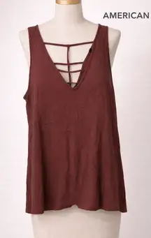 American Eagle Outfitters Deep V-Neck Brown Tank Top