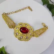 Gold Luxury  Statement Bracelet Red Stone New