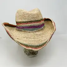 Athleta Baja Straw Cowgirl Hat Coastal Beach Stripe Western Boho Women One Size