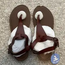 Eox Link Women Brown Leather Ankle Strap‎ Sandals Flip Flop Thong Size 9