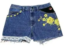 Lee Vintage Jean Shorts Custom Boho Floral Cottagecore Coquette Festival 30"