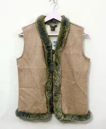 NWT J. McLaughlin Alina Fur Trim Vest Camel/Off-White Solid Size S