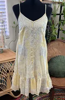 Rachel Zoe Yellow Cotton Floral Crochet Eyelet Detail Ruffle Hem Mini Dress