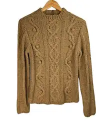 Caslon NWT  Chunky Cable Knit Bobble Sweater Sz Small Tan Camel Wool Blend