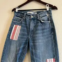 Lovers And Friends Women's Blue Denim Patchwork Straight Leg Jeans Size 27