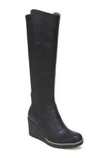 Dr. Scholl's Black Lindy Women's Wedge Tall Faux leather Boots size 10