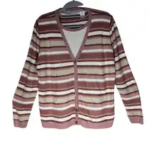Alfred Dunner Petite Cardigan Top Set Striped Acrylic Knit Sweater PM
