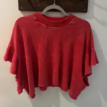 Altar’d State Washed Red Flutter Sleeve Cropped Waffle Top Large