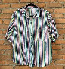 Cherokee Vintage Y2K Rainbow Stripe Short Sleeve Button-Up Shirt Womens Size 20W