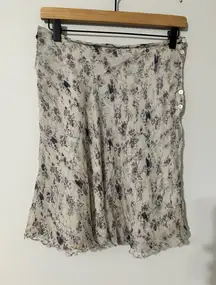 French Connection Vintage Floral Print A Line Midi Skirt Button Side SILK