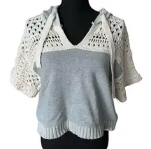 Vintage Havana Women's Size M Crochet Grey & Ivory Sweater Cropped Hoodie Beach