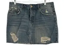 Zara Basic Z1975 denim Distressed mini skirt Large New with Tags 100% Cotton