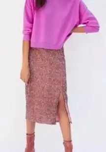 Anthropologie Maeve Rose Pink Alicia Sequined Midi Skirt Side Slit L