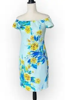 Black Halo Bethel Off the Shoulder Sheath Floral Print Blue Dress 6