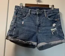 Old Navy O.G Straight High Rise High Waist Cuffed Distressed Jean Denim Short 12