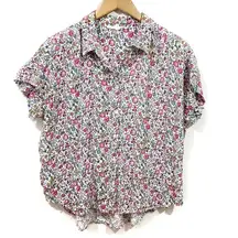 Jane + Delancey Floral Button Front Rayon Short Sleeve Top Large