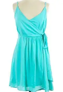 Francesca’s buttons aqua chiffon faux wrap dress size small