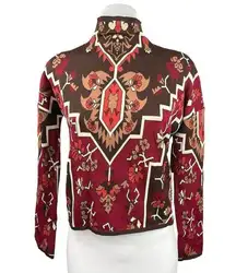 Missguided Red Multicolor Tribal Aztec Print Floral Turtle neck Sweater Top Sz 2