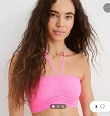 Aerie Bandeau Halter Top Hot Pink Ribbed Size Medium