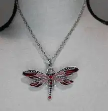 Brand New!! Retro chain with zircon and enameled dragonfly pendant