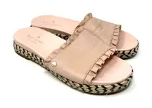 Kate Spade‎ Zahara Pink Leather Ruffle Slide Espadrille Sandals Size US 6