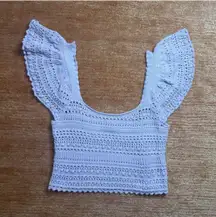 Sincerely Jules Crochet Knit Flutter Sleeve Crop Top Lavender Size XS