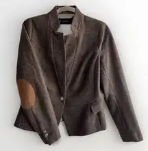 Zara 100% Wool Brown Tweed Riding Equestrian Jacket Blazer Elbow Patch Medium