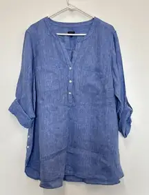 Talbots Blue Size S 3/4 Sleeve Button-Down Shirt 100% Linen - Size 2X