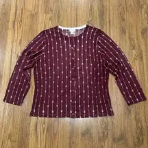 Garnet Hill Sweater Womens Large Signature Eco Merino Wool Cardigan Maroon