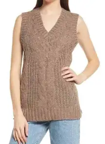 New  Cable Knit V-Neck Sweater Vest Briella Brown Fossil